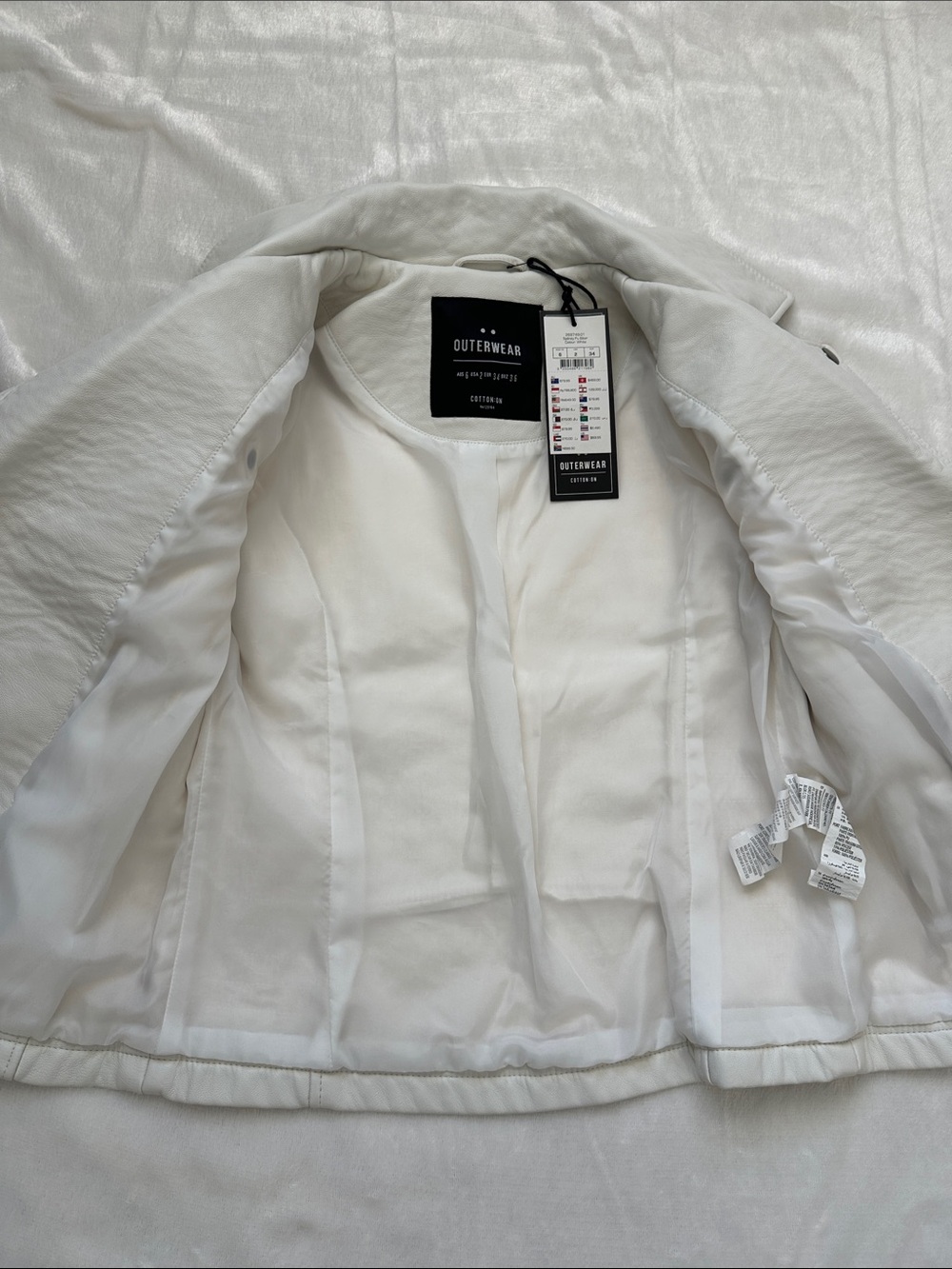 Cotton On "Sydney" Faux Leather PU Biker Moto Jacket White - Size US 2 NWT - Picture 6 of 11